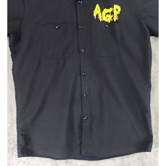 Red Kap Shirt Mens Large Black Above Ground Pizza Logo Button Up Short Sleeve - Picture 7 of 10